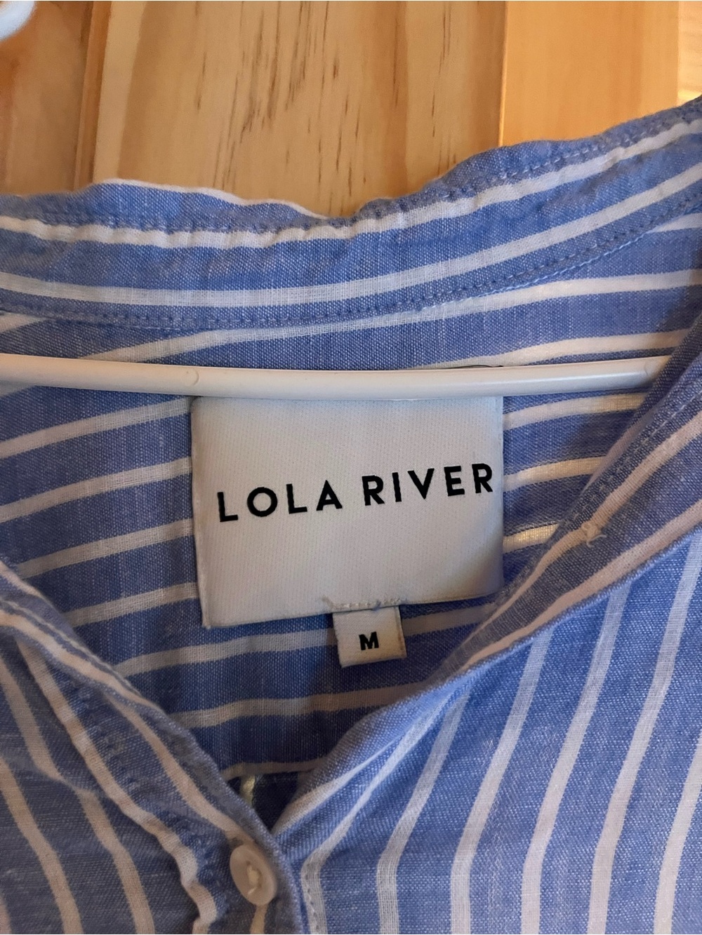 Lola River Linen Blue White Stripe Button-Down Shirt - Picture 3 of 6